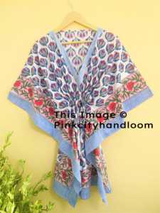 Bikini estampado en Bloque para mujer, ropa de dormir de algodón Natural hecha a mano, caftán, albornoz acolchado, vestido Maxi - Product Image 2