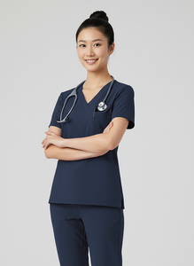 Uniformes médicos atractivos unisex ajuste moderno cuello en V Scrub Top tamaños personalizados Spandex algodón Hospital uniforme bolsillos en stock hecho - Product Image 4