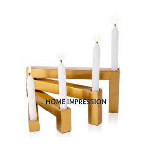 Portavelas elegante de Metal chapado en oro de 4 brazos para mesa de boda candelabro decorativo decoración del hogar candelabro de Metal para interiores - Product Image 1