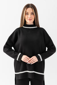 Tricots rayés pour femmes Sports deux pièces pull et pantalon surdimensionné à manches longues ensemble élégant pour le yoga et la marche quotidiens - Product Image 5