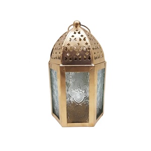 Home Decorative Glass & Iron Moroccan <b>Lantern</b> With T-Light Holder Green And <b>Gold</b> For Home And Living Room Decor Handmade - Product Image 2