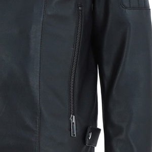 Veste en cuir noir pour homme, style motard, fermeture éclair asymétrique, manteau de motard, mode hiver - Product Image 6