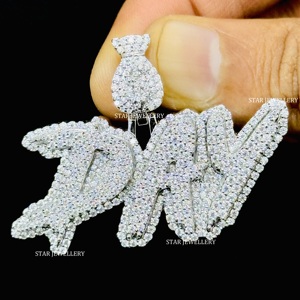 925 plata esterlina Iced Out VVS Moissanite colgante personalizado, Iced Out VVS Moissanite colgante Unisex VVS Moissanite letra colgante - Product Image 1