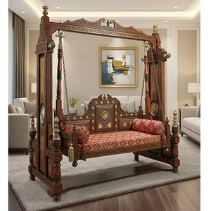 Rajasthani Style Teak Wood Home Traditional Wooden Jhula <b>Swing</b> With Carved Design And Cushions For Home Decoration USA - Product Image 2