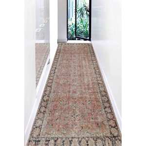 Alfombra Turca Floral Roja: Diseño Oushak Antiguo, Estampado Suave, Alfombra Delgada No Tejida - Product Image 4