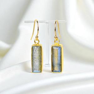 Venta al por mayor a granel 925 plata esterlina rectángulo barra gota labradorita pendientes de piedras preciosas para mujeres moda delicada S925 certificado - Product Image 5