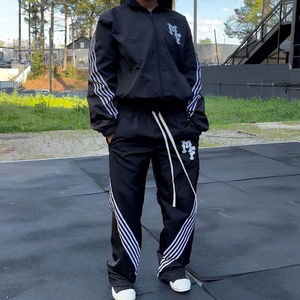 กางเกงวอร์มขาบานสำหรับผู้ชายกางเกงวอร์มผ้าฝ้ายฝรั่งเศสแบบปรับแต่งได้สำหรับวิ่งออกกำลังกายแบบมีซิปรูดแบบลำลอง - Product Image 3