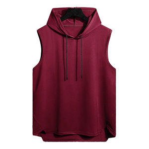 Manufacturer Solid Fitness Hooded Singlet Cotton Vests Gym Wear logo Printed <b>Sleeveless</b> Hoodie <b>Men's</b> - Product Image 1
