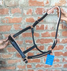 Cabestro de caballo anatómico de cuero inglés cómodo de la mejor calidad con hebillas de latón de costura elegante cabestros ajustables para caballos - Product Image 2