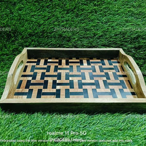 Artisan Heritage Élégant Os Incrustation En Bois Résine De Luxe Plateau De Service pour Table À Manger Festif Cadeaux Hôtel Restaurant Style - Product Image 1