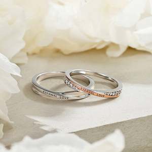 Jeulia Rose Gold Plated Minimalist Twist Engraved Couple <b>Ring</b> <b>Set</b> - Product Image 3