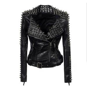 Chaqueta de Motociclista de Cuero con Tachuelas, Diseño Moderno, Informal, para Mujer, Invierno, Estampada, Transpirable, Recién Llegada - Product Image 1