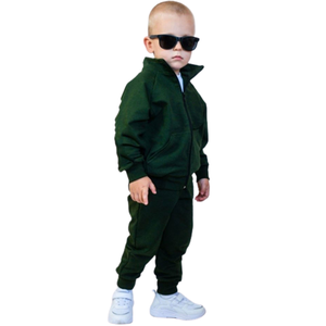 Toddler dark green tracksuit zip up jacket with <b>matching</b> <b>jogger</b> pants kids two piece <b>set</b> comfortable casual outfit wear - Product Image 6