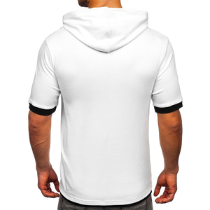 Camiseta Blanca con Capucha para Hombre, Manga Corta, Logotipo Frontal, Estilo Casual, Tejido de Punto, Color Sólido, Corte Regular, Transpirable, Ropa Urbana - Product Image 2