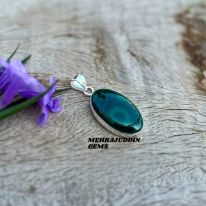 Collar con colgante de piedras preciosas de malaquita en forma de cabujón hecho a mano de Plata de Ley 925, joyería de moda para niños, sello de boda 925 - Product Image 3