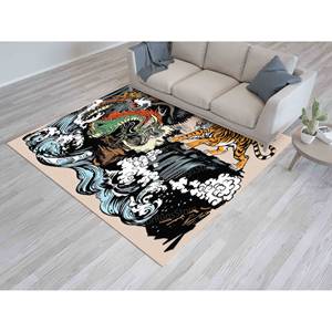 Alfombra de Lana con Diseño de Tigre y Dragón Japoneses, Alfombra Estampada Ecológica con Reverso de Látex, Grosor Medio - Product Image 4