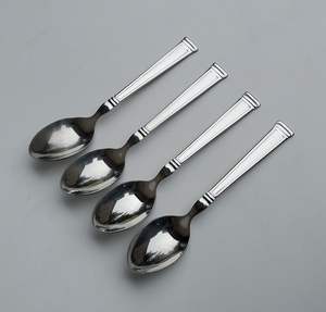 Stainless Steel American Style Serving Spoon Set of 4 with Long Handles <b>Mirror</b> Polish Sustainable Durable Finish for Wedding - Product Image 1