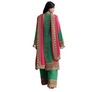 Ensemble de palazzo Kurta imprimé rose et vert vente en gros de vêtements ethniques pour femmes OEM usine de vêtements fournisseur en vrac fabricant sur mesure - Product Image 5