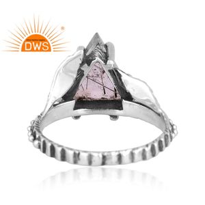 Dernières tendances Bague de déclaration en argent sterling oxydé noir Rutile Gemstone Triangle Design Fabricant de bijoux personnalisé - Product Image 4