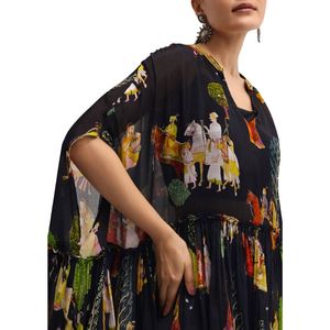 Set Sharara con Top corto in Georgette stampato nero con Dupatta per feste matrimonio Festive per feste estive indiane - Product Image 4