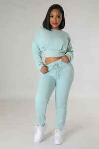 ชุดเซ็ตเสื้อฮู้ดซิปสไตล์ไบค์เกอร์สำหรับผู้หญิง คอลเลคชั่นฤดูร้อน 2024 พร้อมกางเกงจ็อกเกอร์ขายาวสีพื้นแต่งลูกไม้ ผ้าฝ้าย 100% สวมใส่สบาย เหมาะสำหรับวิ่งและลำลอง - Product Image 3