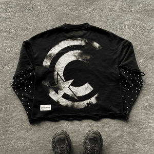 Chemise à manches longues à double couche avec motif de lettres T-shirt surdimensionné Graphic Y2k Gothic Hip-hop Chemise à manches longues - Product Image 2