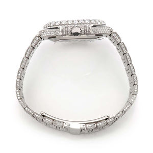 Montre personnalisée avec mouvement à quartz carré, sertie de moissanite, cadran en verre, or blanc/or jaune, acier inoxydable, résistante à l'eau - Product Image 4