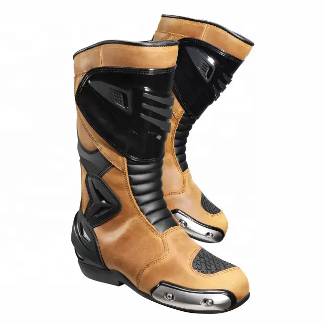 Breathable Wind Resistant long Ankle Botas Motocross Crazy Horse Leather Pu Upper Riding Boots Rubber Outsole Motorcycle Boots