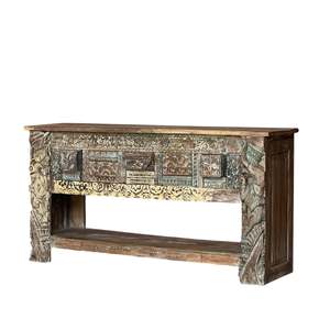 Handmade Carved Wooden <b>Console</b> Solid Wood <b>Rustic</b> Design Living Room Furniture - Product Image 1