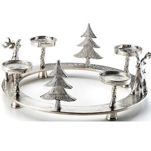 Portavelas de aluminio de forma redonda con cuatro luces de té en plateado para sala de estar, decoración navideña, soporte de Adviento - Product Image 3