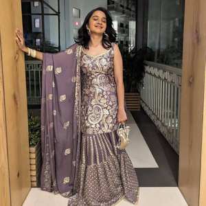 Nouvelle série de tenues de soirée pour femmes, ensemble Sharara et Dupatta, tenue ethnique élégante pour les fêtes et les mariages - Product Image 6