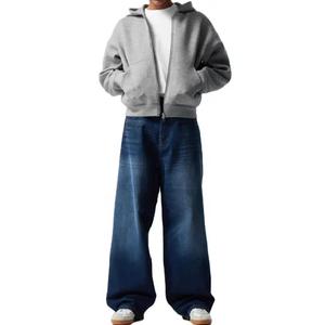 Custom Logo Heavyweight 100% Cotton Fleece Zipper Hoodies 500gsm Oversized Thick Drop Shoulder Boxy Cropped Zip up Hoodie - Product Image 3