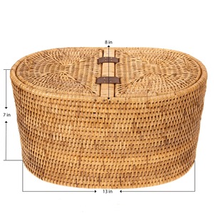 Cesta ovalada de ratán con 2 tapas, cesta de almacenamiento hecha a mano, venta al por mayor, ecológica, hecha en Vietnam - Product Image 3