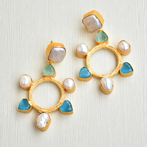 ต่างหูรูปหัวใจประดับมุกน้ำจืดทองเหลือง LJ 227 จาก Laxmi Jewelers ชุบทอง 14k ผิวด้าน ดีไซน์โบโฮชิคสำหรับผู้หญิง - Product Image 5