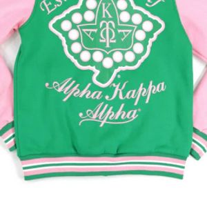 AKA giacca Varsity in pile verde Body rosa maniche greco abito da confraternita personalizzato ricamato AKA Divine Nine HBCU - Product Image 6