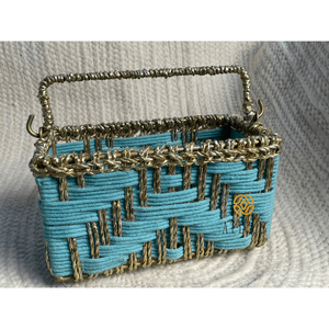 Compact Hamper Organizer 8x4x5 Inch Recycled <b>Plastic</b> and Cotton <b>Basket</b> with Handle for Living Room - Product Image 3