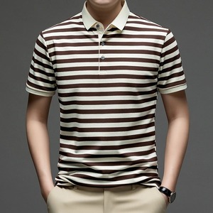 Nueva Camiseta de manga corta, Polo a rayas para hombre, camiseta informal con solapa de seda helada para verano, traje de verano a la moda - Product Image 3