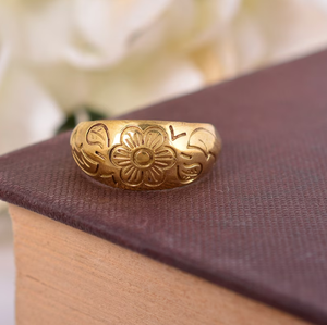 Anillo de latón con diseño floral, chapado en oro de 18k, anillo de cúpula llamativo, venta al por mayor, para mujer - Product Image 3