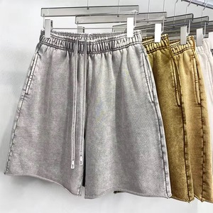 French Terry Cotton Oversized <b>Jogger</b> Sports Men <b>Shorts</b> Custom Summer Drawstring Waist Acid Wash Raw Edgs Vintage Plain OEM ODM - Product Image 1