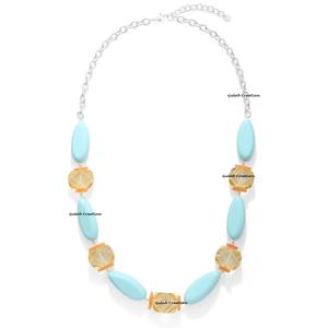 Collar de cuentas de resina larga turquesa y dorada, joyería de declaración hecha a mano para mujer, accesorio de capas Boho Chic - Product Image 3