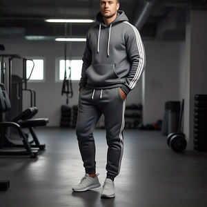 Survêtement surdimensionné à fermeture éclair pour hommes OEM ensemble de pantalons de survêtement à capuche à fermeture éclair pour hommes couleur unie survêtement à fermeture éclair pour hommes - Product Image 3