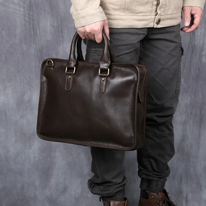 MORGANS INDUSTRIES Classic Cowhide Leather Laptop Briefcase with Zipper Closure Top Handle Durable & Protective <b>for</b> Office Use - Product Image 2