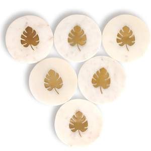 Sous-verres en marbre et laiton pour café et boissons Sous-verres en pierre élégants avec bord en laiton pour une utilisation de fête de Noël - Product Image 3