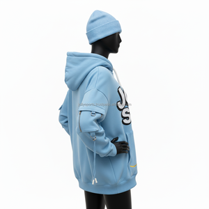 Premium 350 GSM algodón polar mujer Sudadera con capucha cielo azul chenilla bordado 3D Puff Logo diseño personalizado mujeres básicas sudaderas con capucha - Product Image 5