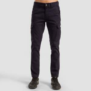 Pantalon cargo essentiel en toile 100 % coton, taille haute, style sportif/hip-hop, chaud pour l'hiver, couleur marine, fermetures éclair, motif plissé, taille XL - Product Image 2
