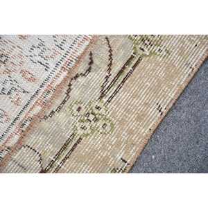 Tapis turc vintage, tapis de 3,5 x 6,8 pieds, tapis en laine blanc et brun à bordures - Product Image 5