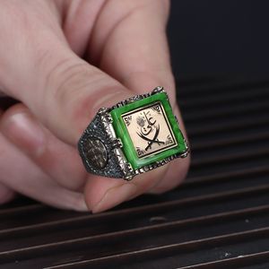 Azuris Logo personnalisé Argent sterling 925 Bague pour homme de style ottoman Pierre noire naturelle Fabriquée à la main en Turquie VALKH1592 - Product Image 3