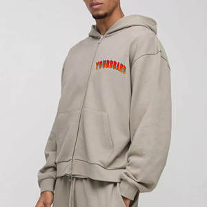 OEM 100% sweat à capuche d'hiver en molleton chaud pour hommes et femmes avec logo de broderie personnalisé sweat-shirt uni à fermeture éclair surdimensionné en coton - Product Image 4