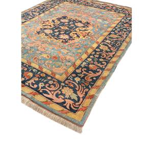 Tapis en laine noués à la main Aalam Blue Pae-5368, rectangulaires, style Jaipur, motif médaillon américain, patchwork abstrait pour couloir, idéal pour voiture - Product Image 2