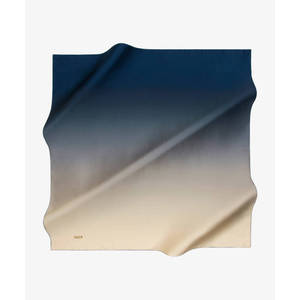 Navy Blue Beige <b>Silk</b> Gradient Square Scarf-Designer Printed Satin Scarf for All Seasons - Product Image 2